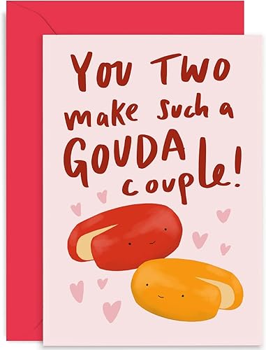 Old English Co. - Divertida tarjeta de boda para pareja, tarjeta de compromiso divertida con la frase "You Make A Gouda Couple", bonita tarjeta de
