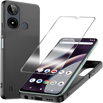 for BLU C9 Case with Tempered Glass Screen Protector Slim Full-Body Silicone Bumpers Anti-Scratch Shockproof Protective Phone Case Cover for BLU C9 2024 Black