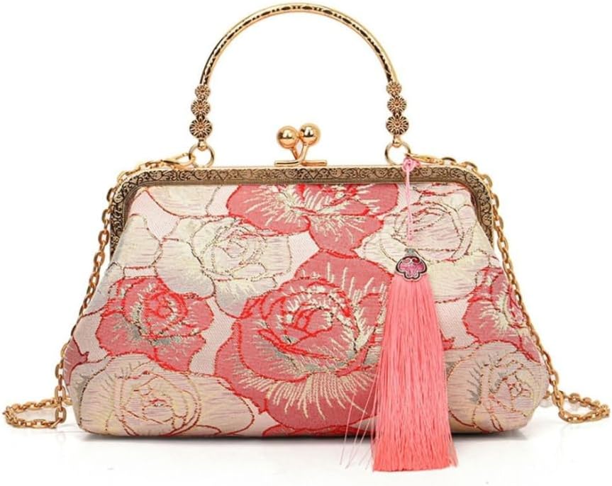 Women Vintage Kiss Lock Top Handle Handbag Evening Purse Embroidery Banquet Bag Chinese Style Purse Wallet Shoulder Messenger Bag