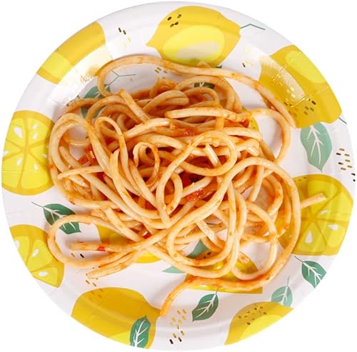 Miniatura 7 de Geeklife Platos de fiesta de papel metálico dorado con temática de limón, platos de postre desechables de lámina dorada a granel, platos decorativos