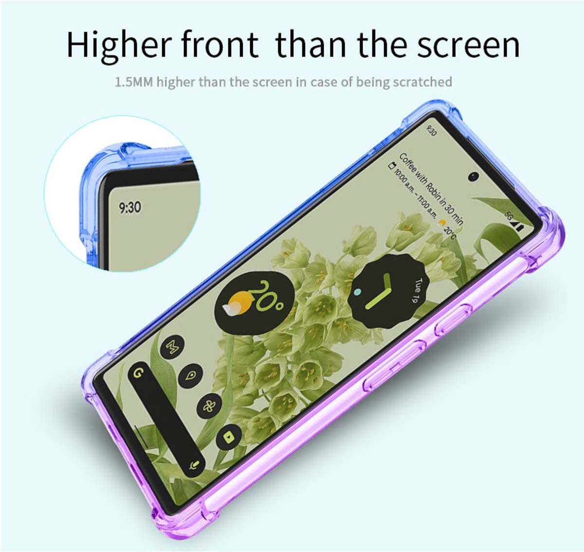 GOKEN Cover per Google Pixel 7 PRO, 360° Custodia con Pellicola Protettiva Integrata Rugged Case, TPU Silicone Bumper + PC Retro Rigido, Azzurro