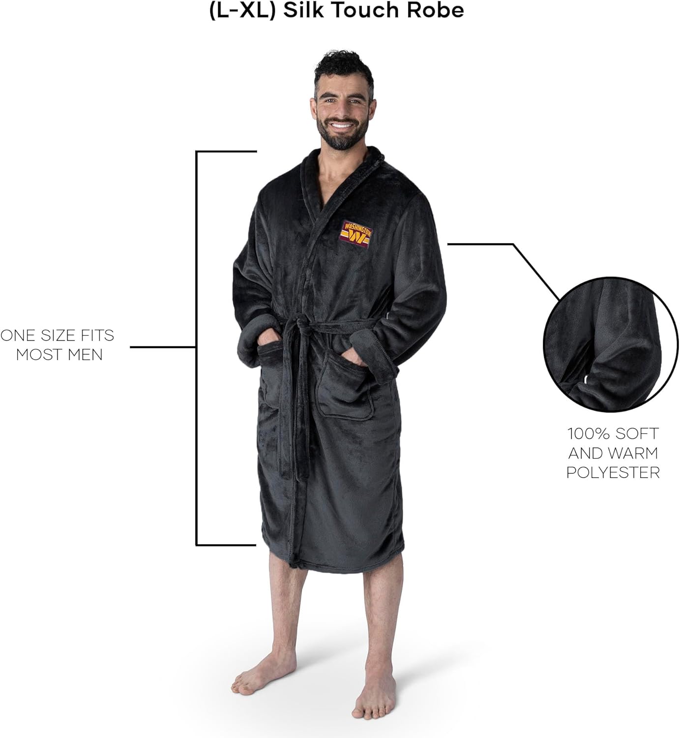 Northwest NFL Washington Commanders Silk Touch Bath Robe, Large/X-Large, Rollout Black - Image 5
