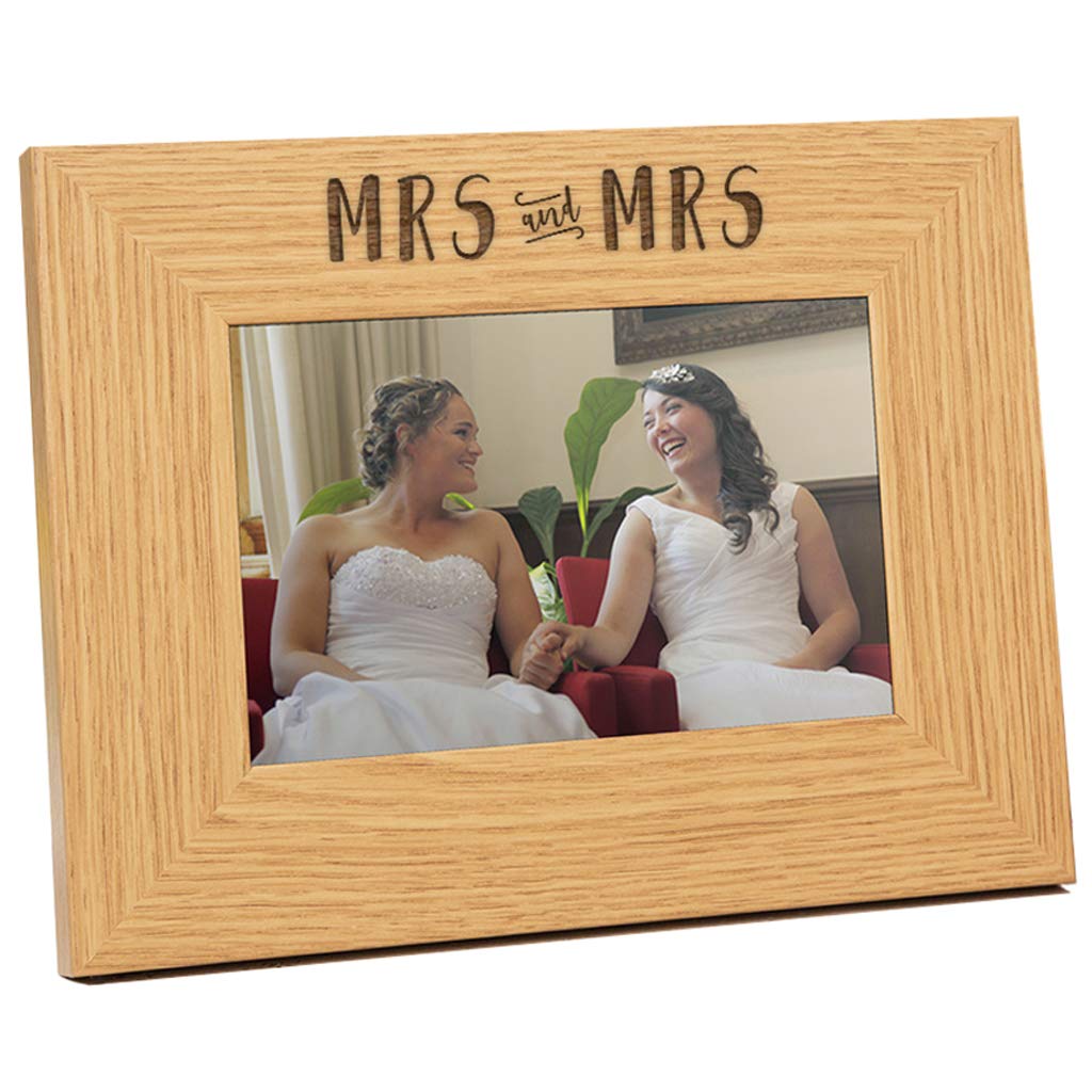 Engraved 'Mrs And Mrs' Wedding Photo Frame | Lesbian Wedding Gift | Gay Wedding Frame | 6x4" Landscape | Keepsake Gift For Brides