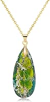 Wovanoo Natural Stone Teardrop Pendant Necklace for Women - Boho Gemstone Chain 18k Gold Plated Adjustable