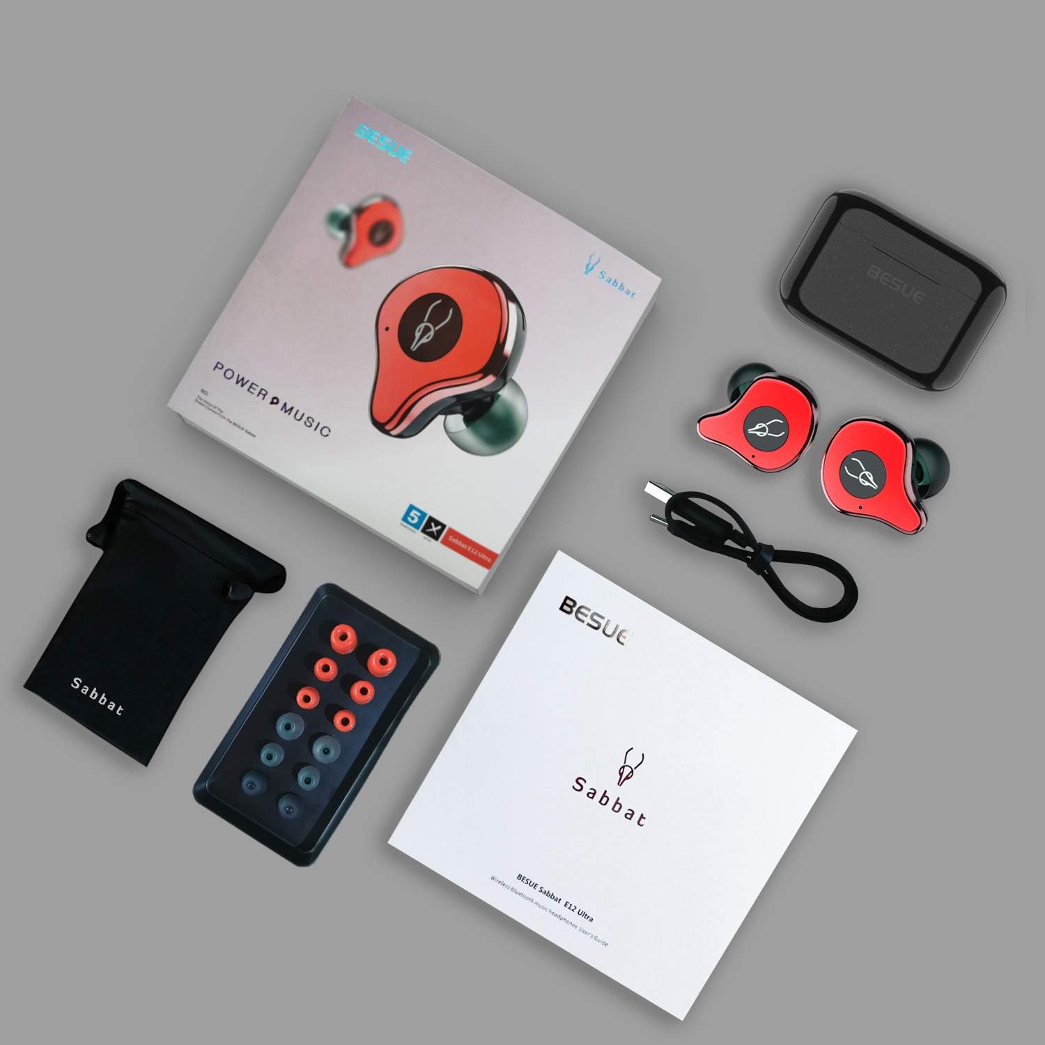 Exclusive Discount 80% Offer True Wireless Earbuds Bluetooth 5.0 Headphones - Besue Sabbat Deep Bass Wireless Headphones for Sport/Workout, Noise Cancelling Bluetooth Earbuds for Galaxy/iPhone/Android 30H with Wireless Charging