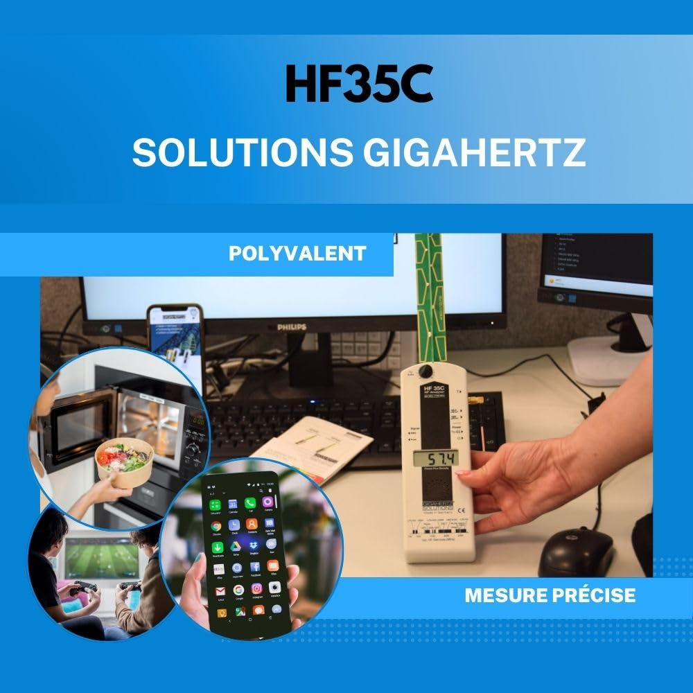 Gigahertz Solutions Appareil de Mesure de la Pollution électromagnétique à Haute fréquence HF35C | Antenne LogPer brevetée (800 MHz - 2,7 GHz) | Détecteur 4G/WiFi fiable | Mesure précise & Simple