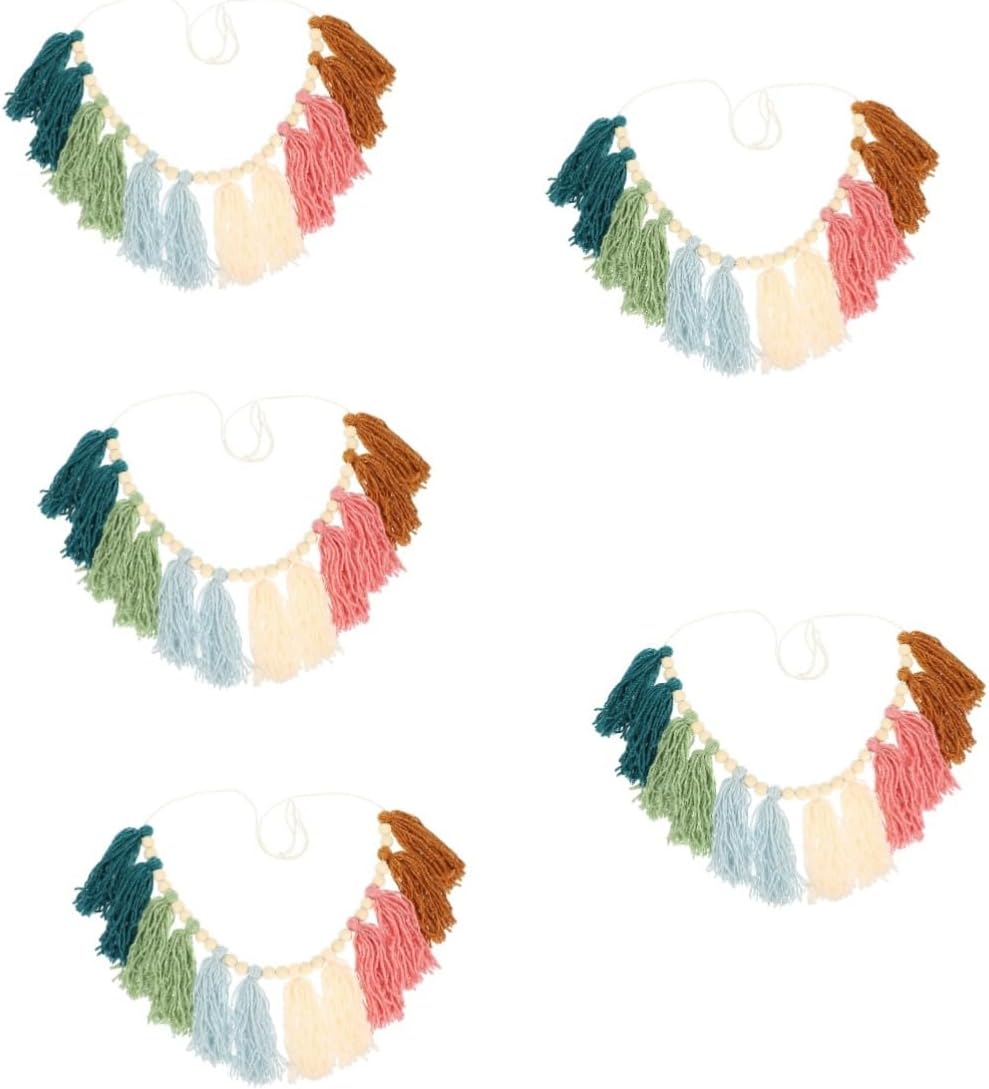 5pcs Creative Macrame Tassel Garland Wall Hanging Pendant Handmade Bead Decor for Artistic Wall Adornments Home Decoration