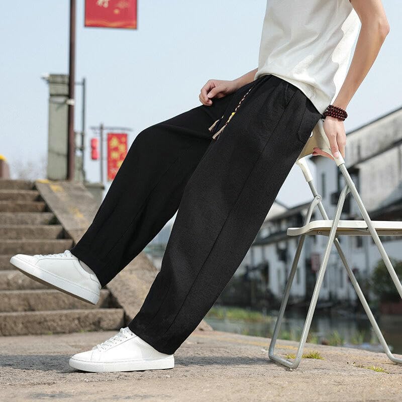 Pantalon style chinois pour homme en coton lin ample - 3