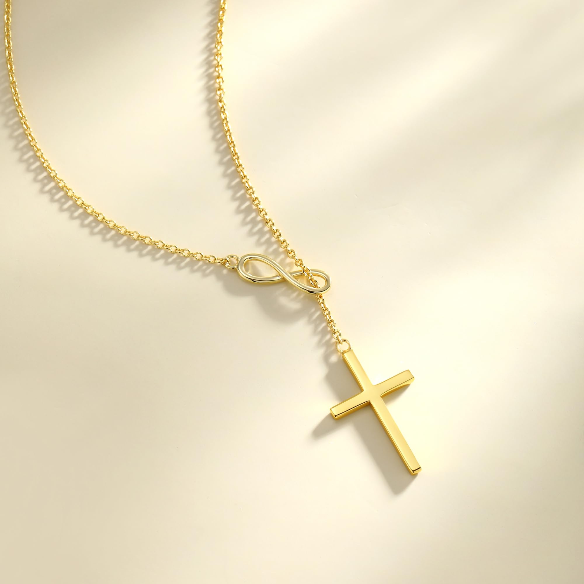 FANCIME Collar de Plata de Ley 925 Chapada Oro Amarillo con Colgante de Cruz Infinito y Cadena Regalo Joyería para Damas Mujer Niñas - Longitud Cadena: 40 + 5 cm