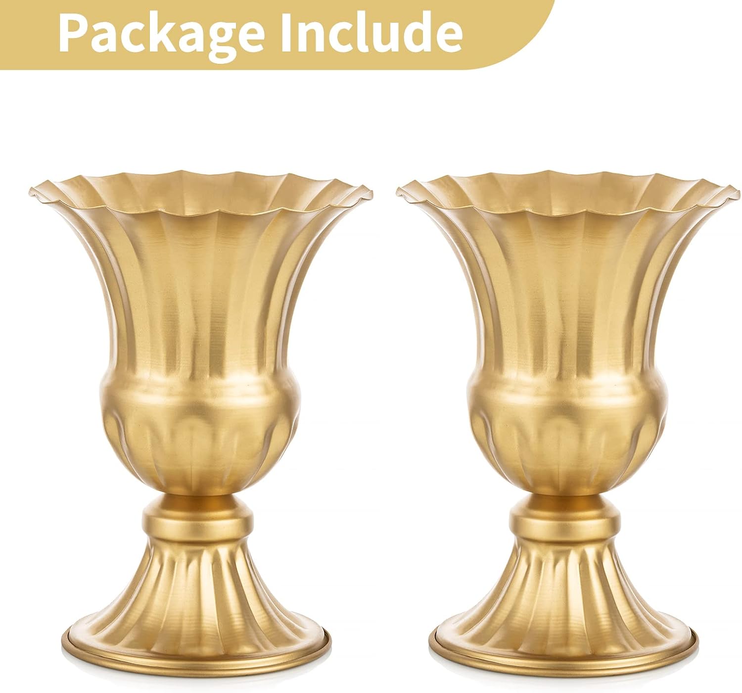 Nuptio Gold Vases for Centerpieces Wedding - 2 Pcs 9in Height Metal Urn Planter Elegant Wedding Centerpieces for Tables - Trumpet Vase for Weddings Party Decoration Centerpiece Table Decorations
