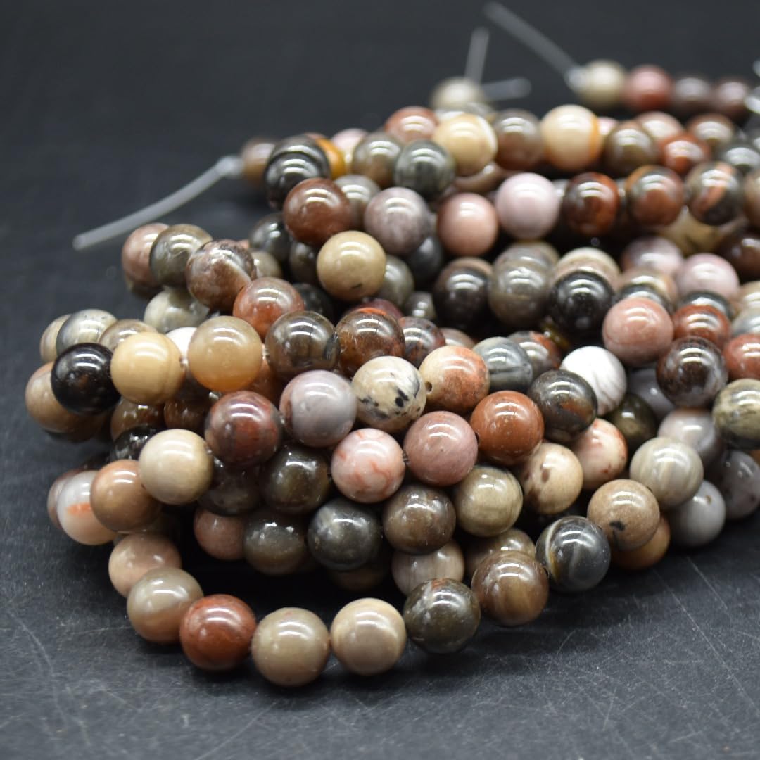 Petrified Wood Jasper Semi-Precious Gemstone Round Beads - 8mm - 15'' Strand