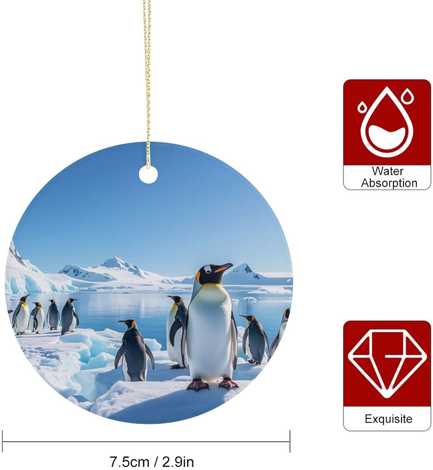 Penguin Antarctica Ice Christmas Ornament Personalized Circle Ceramic Pendants Stylish Hanging Xmas Tree Decoration Christmas Keepsake Gifts for Party Supplies Home Decor image 2