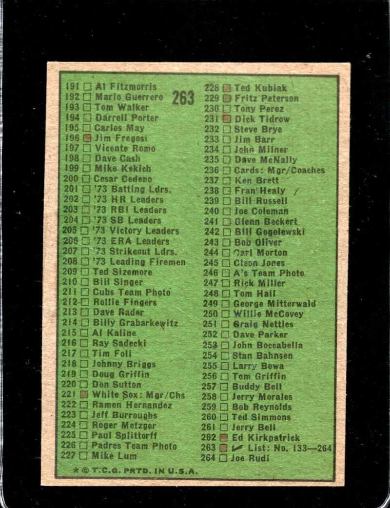 1974 Topps #263 Checklist 133-264 NM-MT Baseball