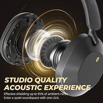 iKF-Solo Active Noise Cancelling Headphones Bluetooth 5.3 Wireless Over Ear Headphones, 130H Playtime, Hi-Res Audio, Support Wired Wireless Connection Custom EQ via App for Travel, Office (All-Black)
