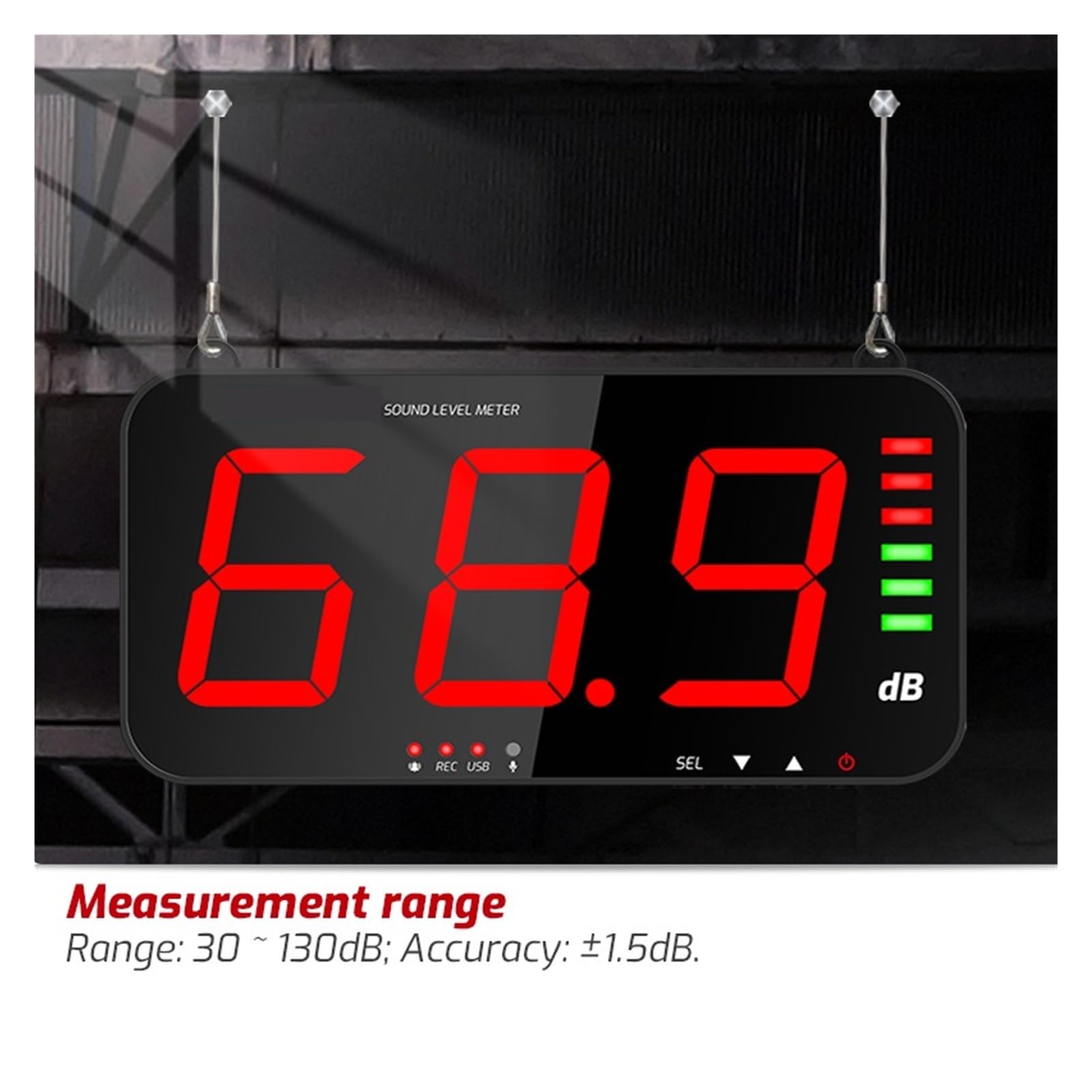 Medidor De Nivel Sonido Digital Con Pantalla Grande, Ruido DB, Alarma For Colgar En La Pared, For Hospitales, Restaurantes, Bares Y Escuelas PrecisióN Extremadamente Alta(653A)