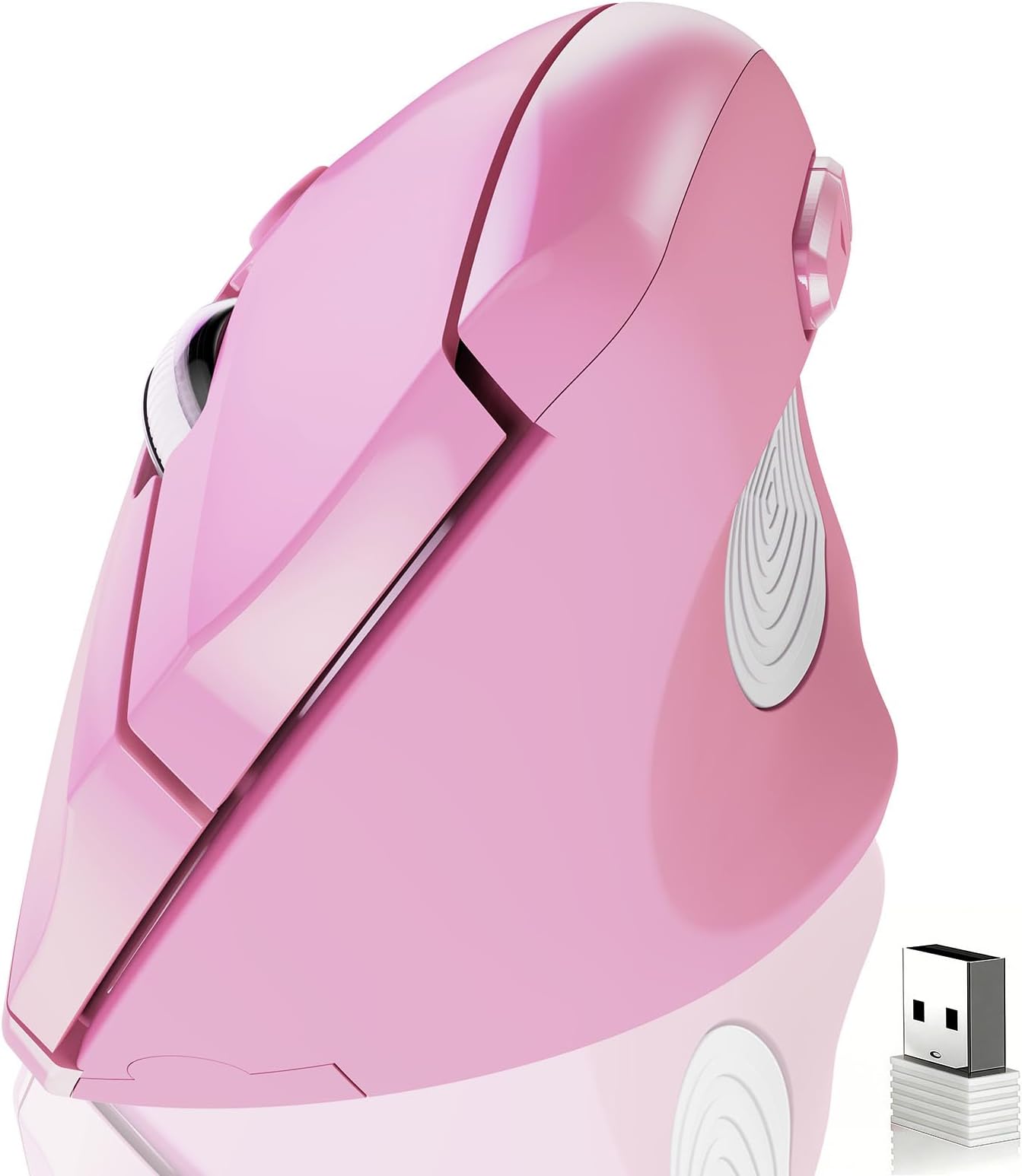 memzuoix Ergonomic Wireless Mouse, 2.4G Optical Cordless, 800/1200/1600 DPI, Vertical Computer Mouse for Laptop, Mac, PC, Desktop (Right Hand, Large) - Pink