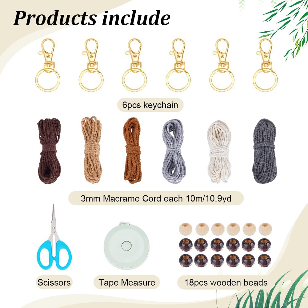 ACRNIGHEET 6PCS Owl Macrame Keychain Kit for Adults Beginners 6 Different Color Owl Boho Macrame Keychain Craft Kits Gift DIY Kits for Adults Purse Phone Bag Includes Step-by-Step Video Tutorials