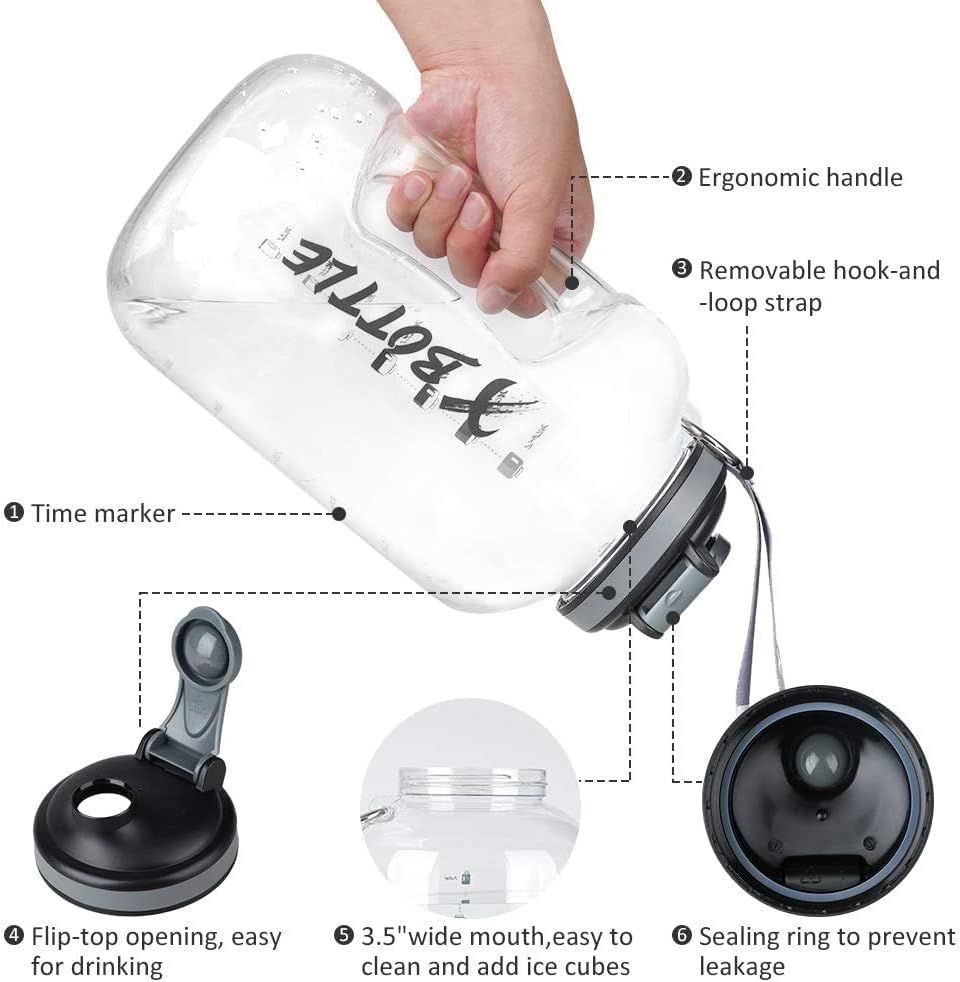 1 Gallon Water Bottle with Chug lid, BPA Free Dishwasher Safe 128oz Large Water Bottle with Motivational Time Marker and Handle Leak-proof Big Water Jug for Camping Sports Workouts (chug lid) - Image 3