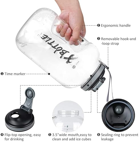 Xbottle 1 Gallon Water Bottle With Chug Lid, Bpa Free Dishwasher Safe 128Oz Large Water Bottle With Motivational Time Marker And Handle Leak-Proof Big Water Jug For Camping Sports Workouts (Chug Lid) #TOP2
