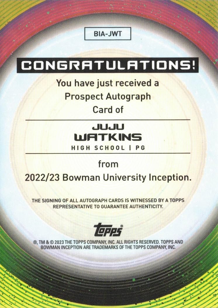 2022-23 Bowman University Inception Basketball #BIA-JWT JuJu Watkins Certified Autograph Pre-Rookie Card