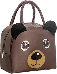 Bolsa Térmica Infantil Fitness Viagem Animais 3D Menina Menino Impermeável Escolar Marmita Com Alça (Urso Fofo Marrom)