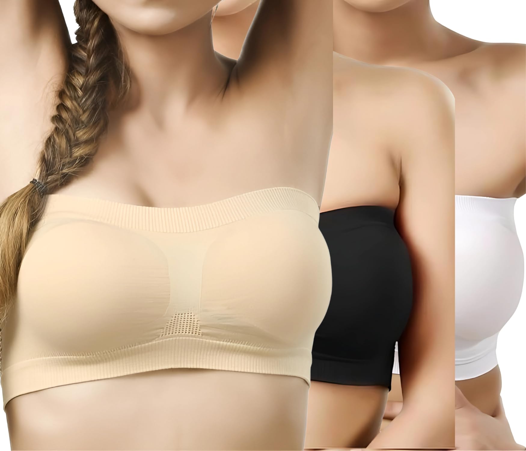 hrv Non Padded Tube Bra for Women | Strapless & Transparent Black Tube Top | Comfortable Bralette | Free Size- FITS Best- 28,30,32,34 | Perfect for Girls | Combo Pack-picture-30