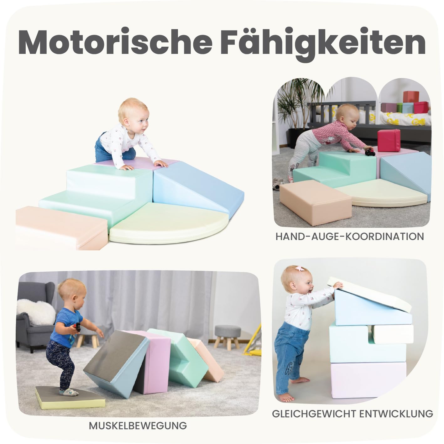 IGLU SOFT PLAY Corner Climber 5er Softbausteine Set für Kleinkinder & Babys – Kletterbausteine aus Schaumstoff – Krabbellandschaft & Motorikspielzeug für Zuhause (Pastel)