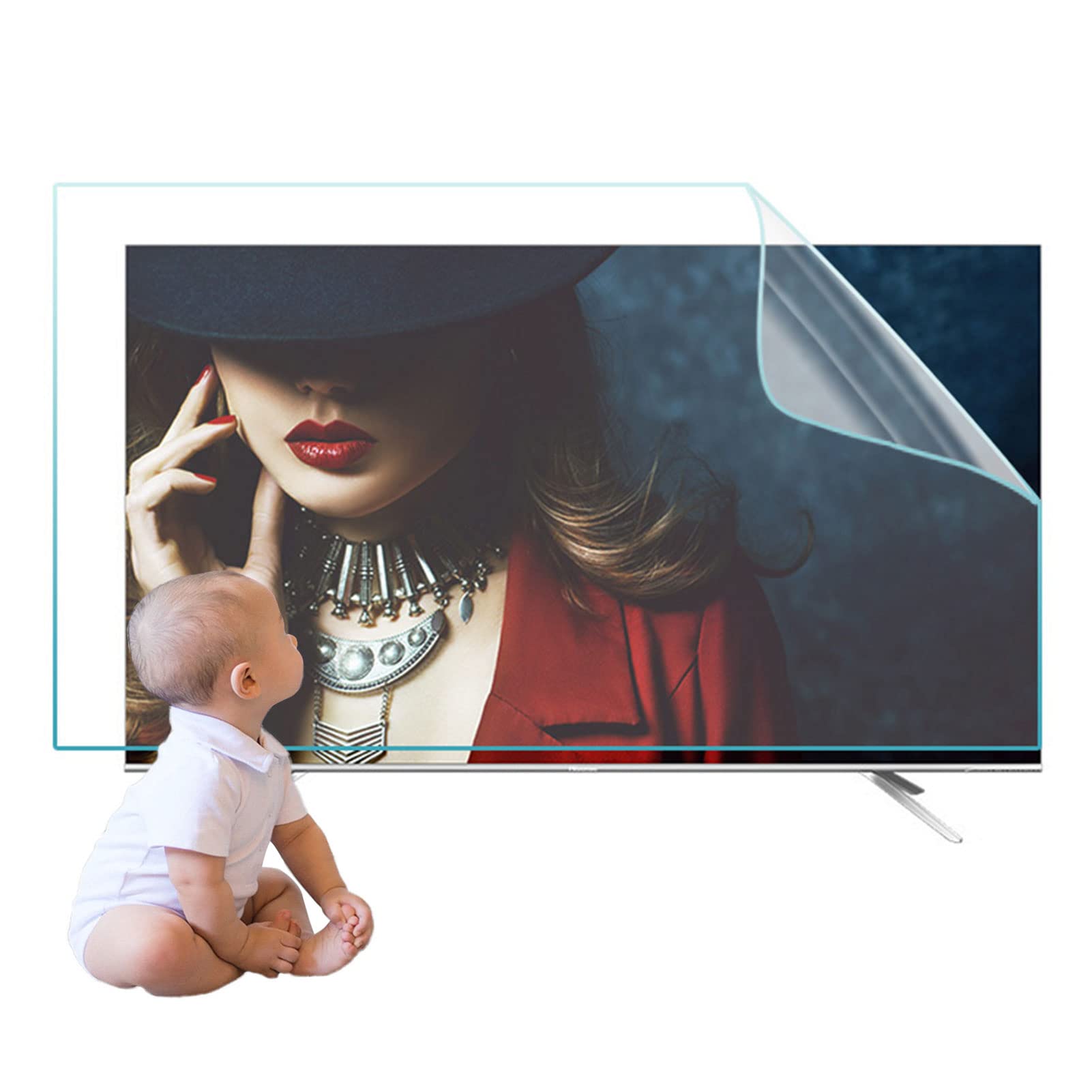 Ochrona Ekranu Telewizora 43-75 Cali - Folia Przeciwodblaskowa I Filtr Światła Niebieskiego, Ochrona Oczu, Zabezpiecza Przed Kurzem I Zarysowaniami dla LCD, LED, OLED i QLED,75in1645x930mm