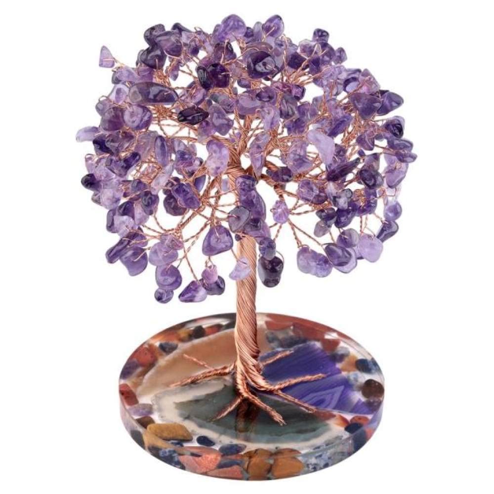 Arbre en améthyste naturelle et base en agate pour décoration de maison