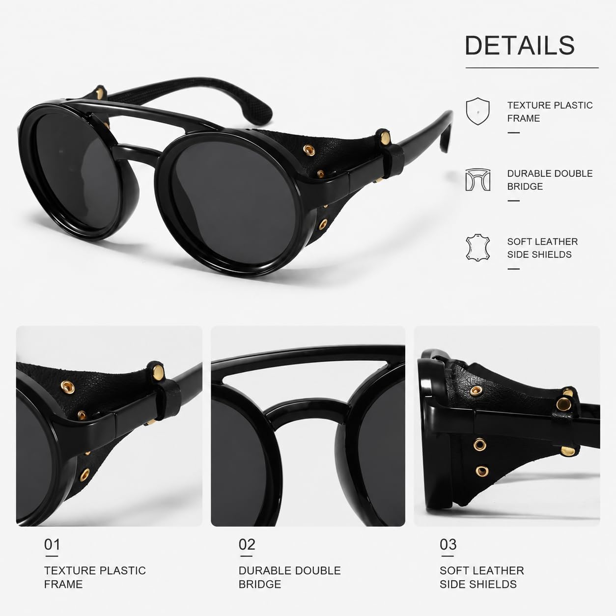 Polarized Round Steampunk Sunglasses UV400 Retro Shield Glasses Men Women