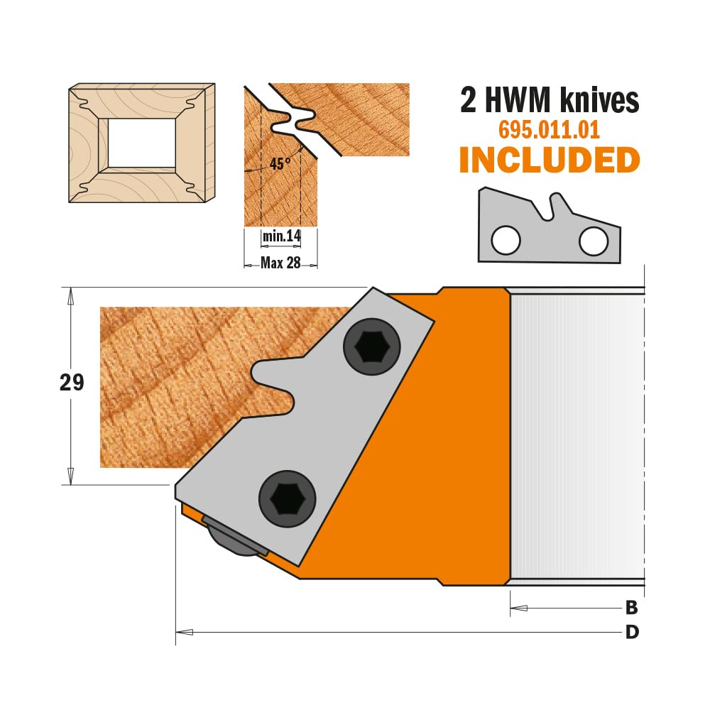 CMT 694.011.30 Cabezal portacuchillas para encastres en ángulo recto 45° 140x30mm