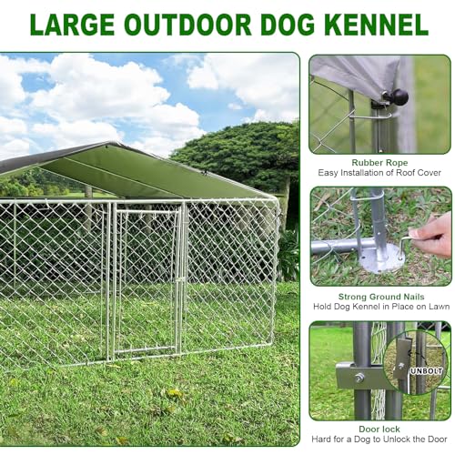 Dog-Kennel-Outside-for-Large-Dog-Outdoor-Dog-Kennel-Heavy-Duty-Dog-Cage-Dog-Pens-with-Waterproof-UV-Resistant-Cover-and-Safety-Locks10ft10ft55ft Dog Kennel Outside for Large Dog Outdoor Dog Kennel Heavy Duty Dog Cage Dog Pens with Waterproof UV Resistant Cover and Safety Locks10ft10ft55ft