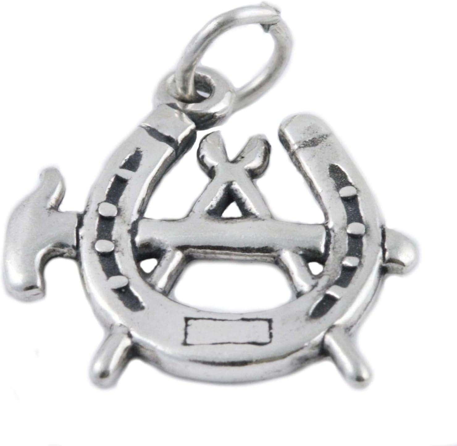 Hammer Fire Tongs Horseshoe Blacksmith Farrier Symbol 925 Solid Sterling Silver Charm Pendant Bracelet Jewelry Making Supply