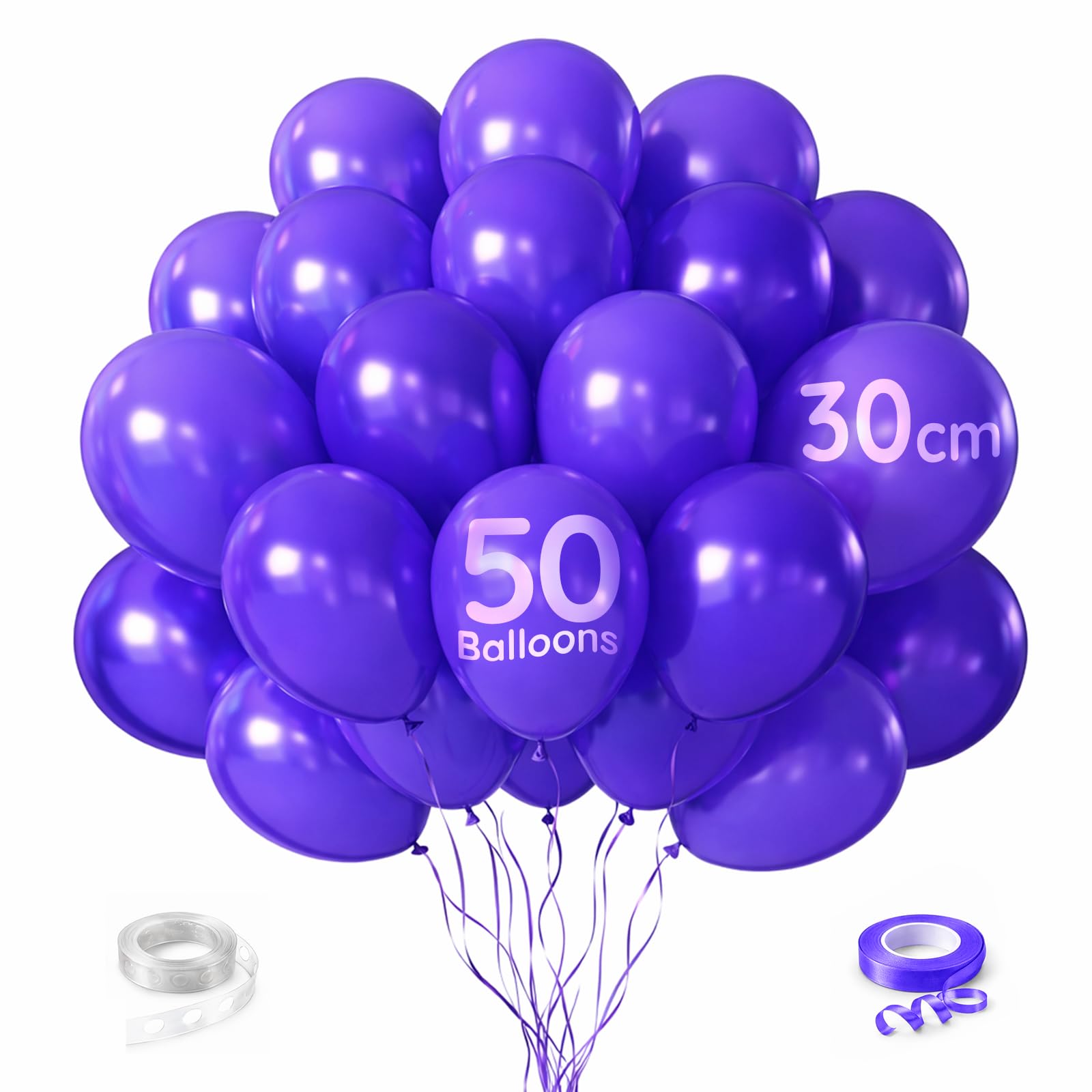 Zeno Purple Balloons 50Pcs 12 Inch / 30Cm Helium Grade Latex Balloons With Ribbon & Balloon Chain – Party Balloons For Birthday & Events