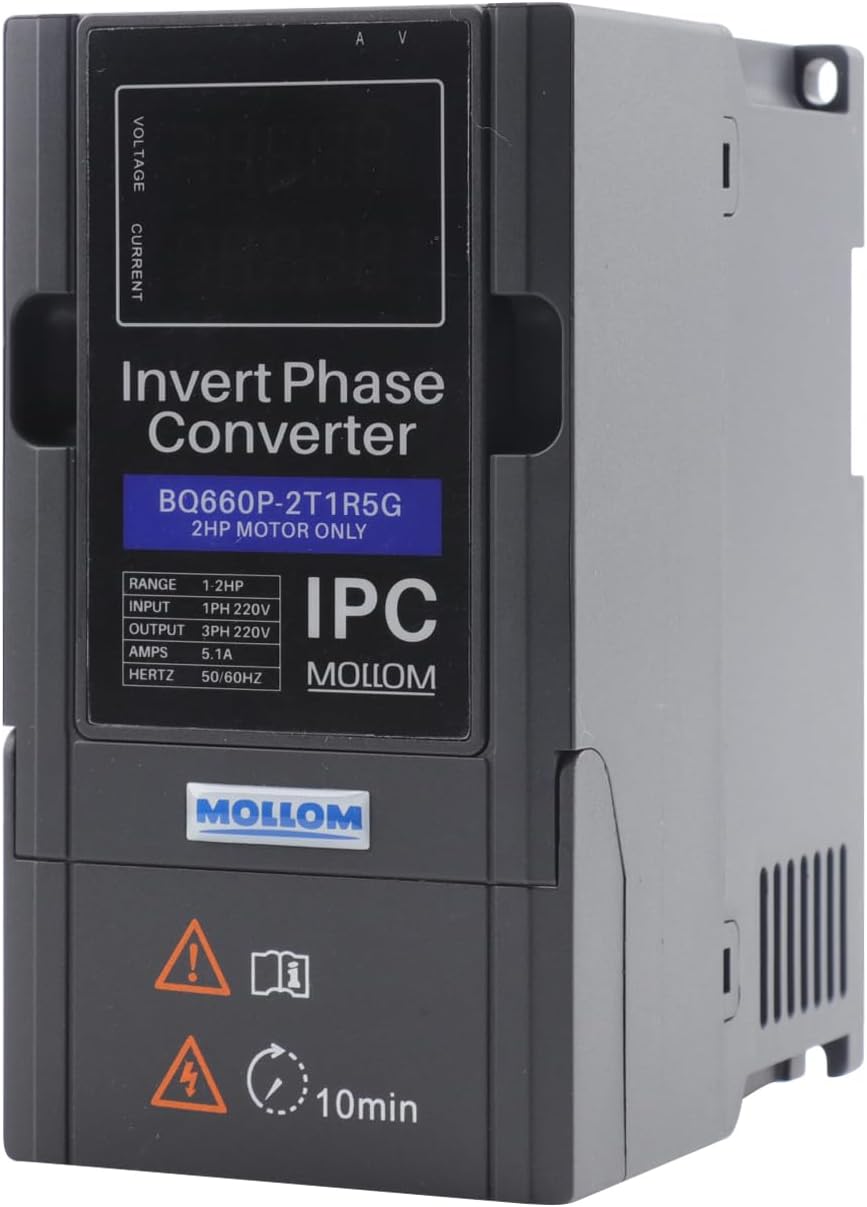 Mollom 1.5KW 220V Single to 3 Phase Invert Phase Converter-2HP 5.1A Input/Output IPC for 3PH Motor