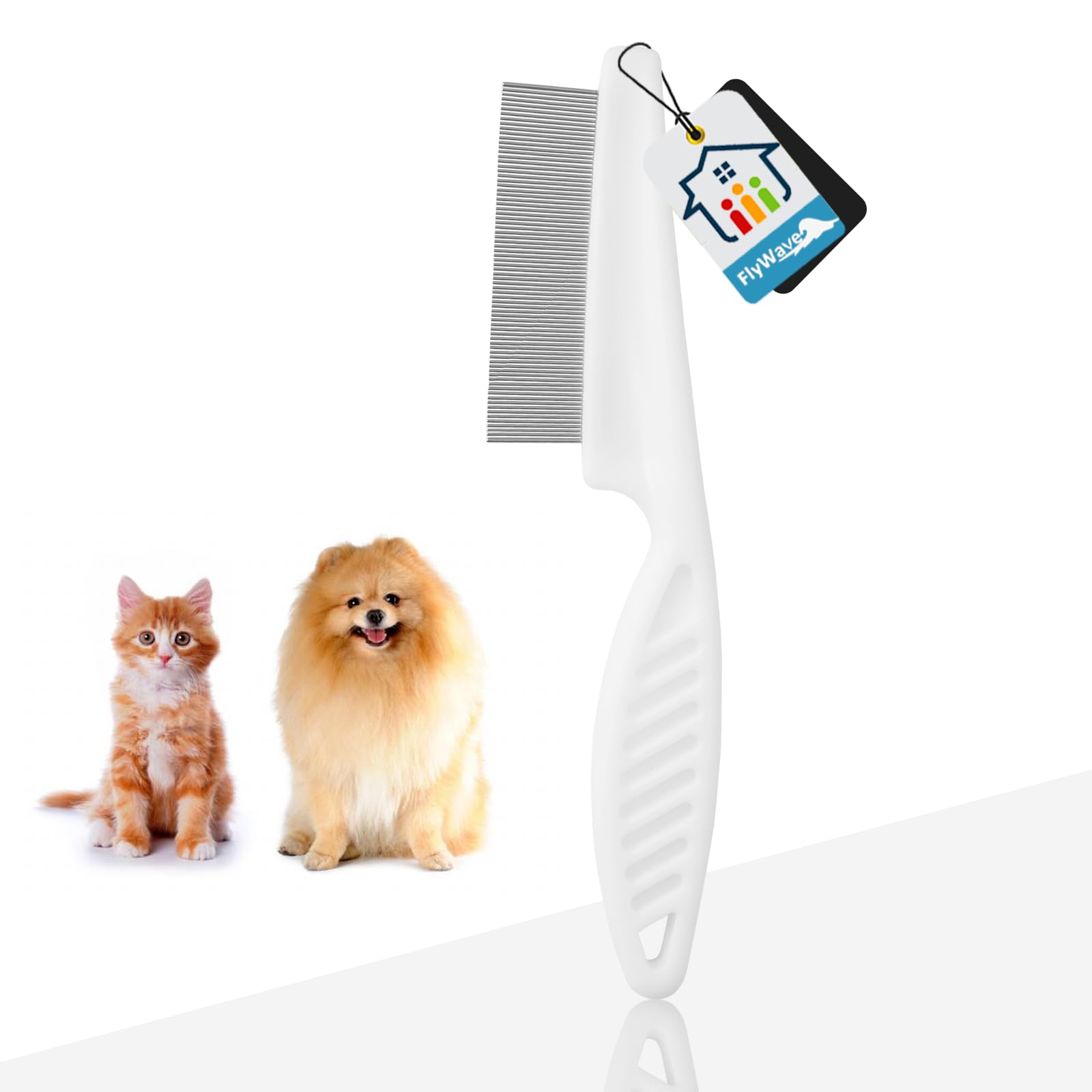 FlyWave Peigne pour Chien et Chat, Anti-Puces, Idéal pour Poils Longs et Courts, Démêle et Nettoie, Durable et Ergonomique, Convient à Tous Types de Poils