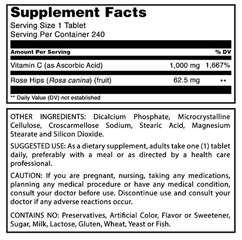 Amazing Formulas Vitamin C With Rose Hips 1000 Mg 240 Tablets Supplement | Non-Gmo | Gluten Free | Made In Usa #TOP3