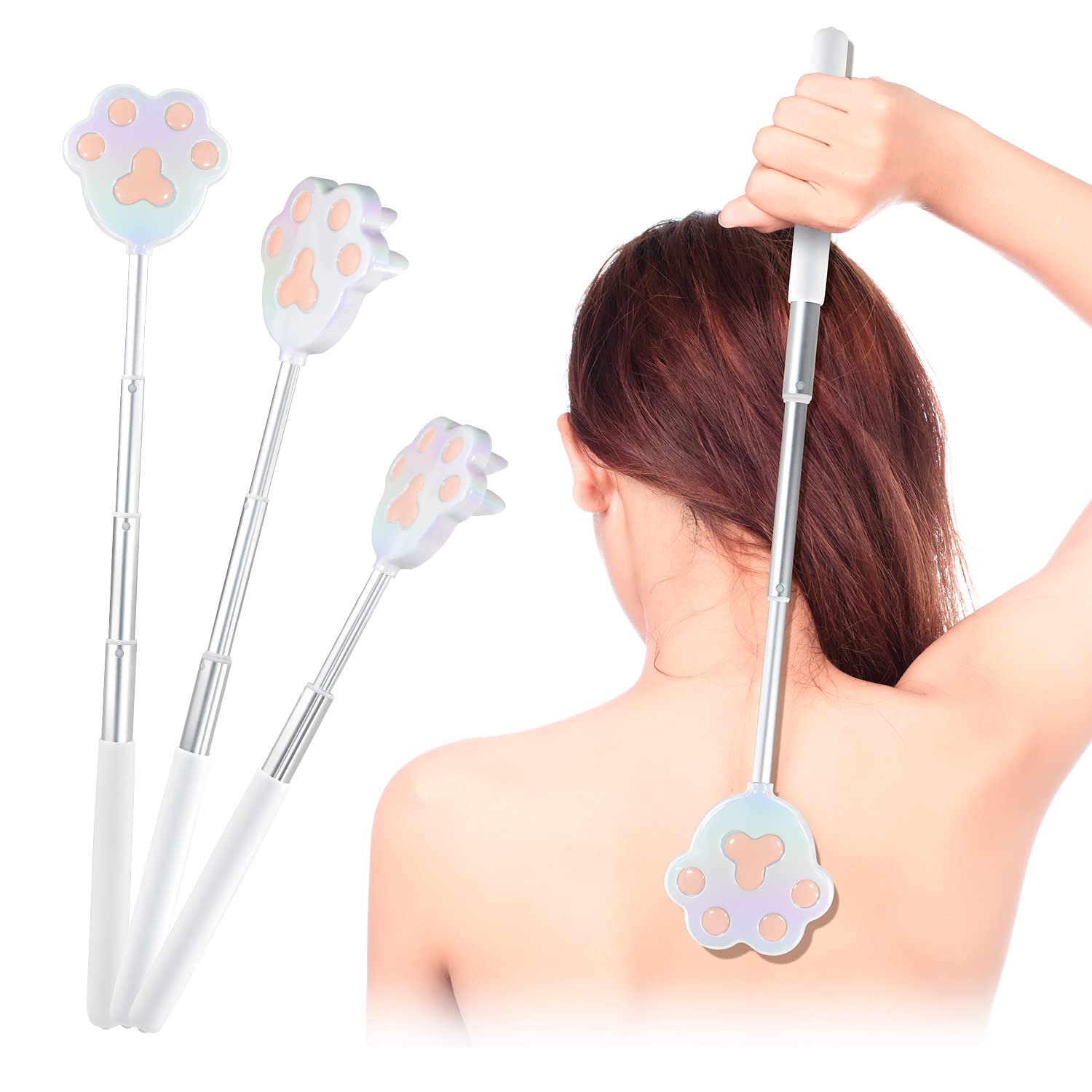 Nurender Cat Paw Back Scratcher, Extendable Metal Telescopic Back scratchers with 27 in Long Handle, Relief of Itches, Gift for Man and Woman (Colorful) - Colorful