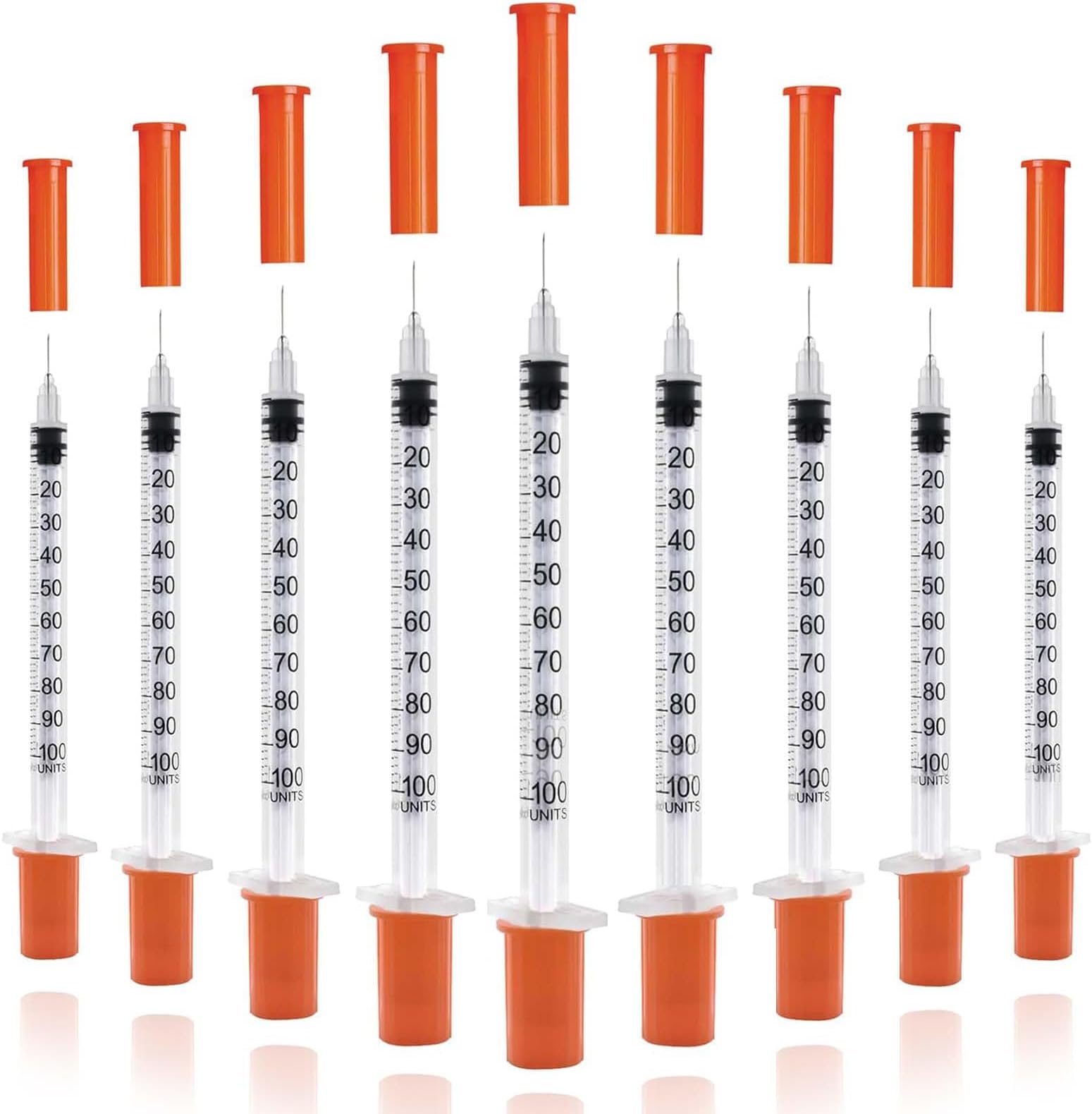 U-100 Syringes with Needle - 30G 5/16" (8mm) 1ml/cc Disposable Syringe, Individual Wrapped, 30PACK