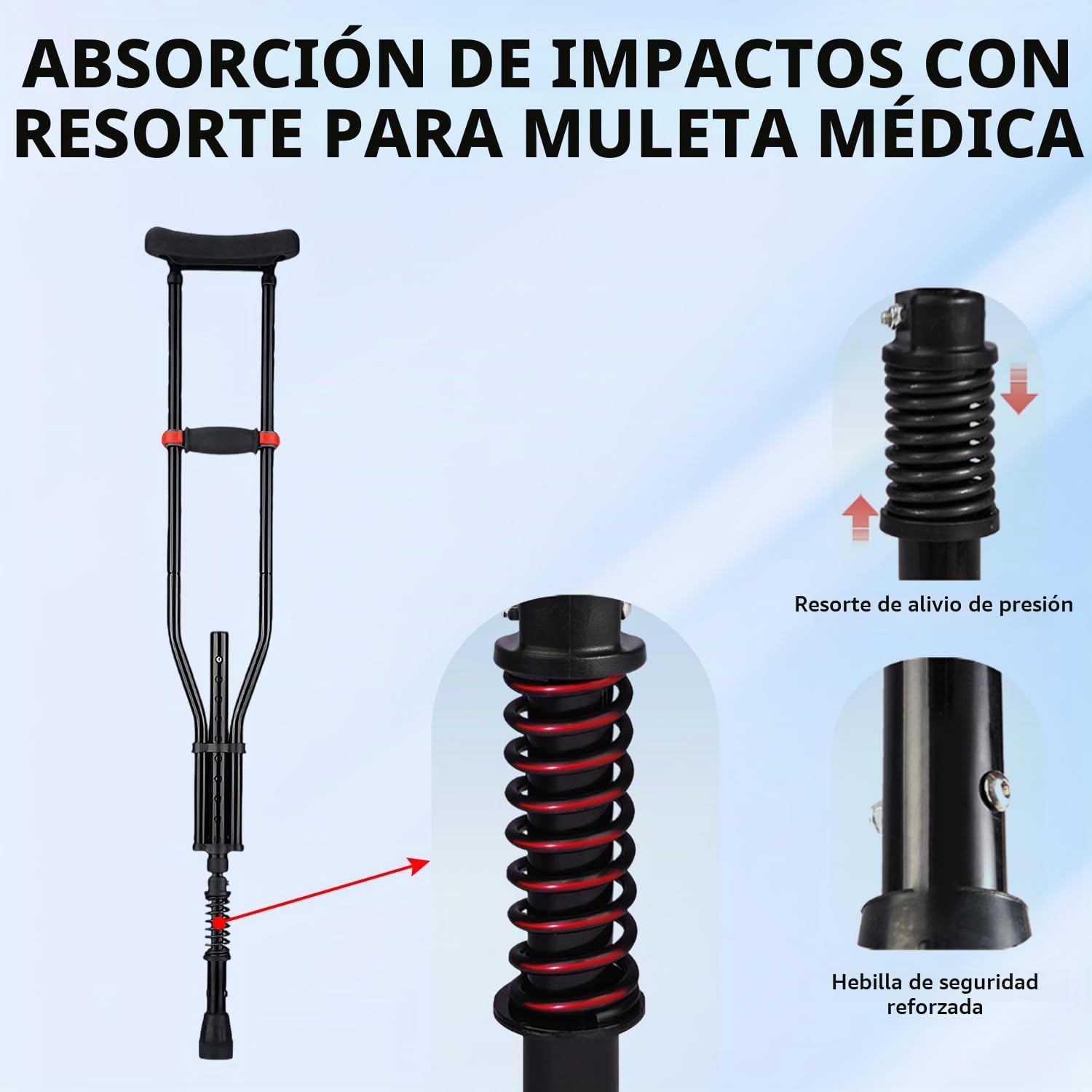 1 Par de Muletas Axilares, Soporte de Antebrazo, Altura Regulable, 150KG Capacidad de Carga, Ligeras en Aluminio Universales con Apoyos Blandos para Hombres Adultos & Rehabilitación