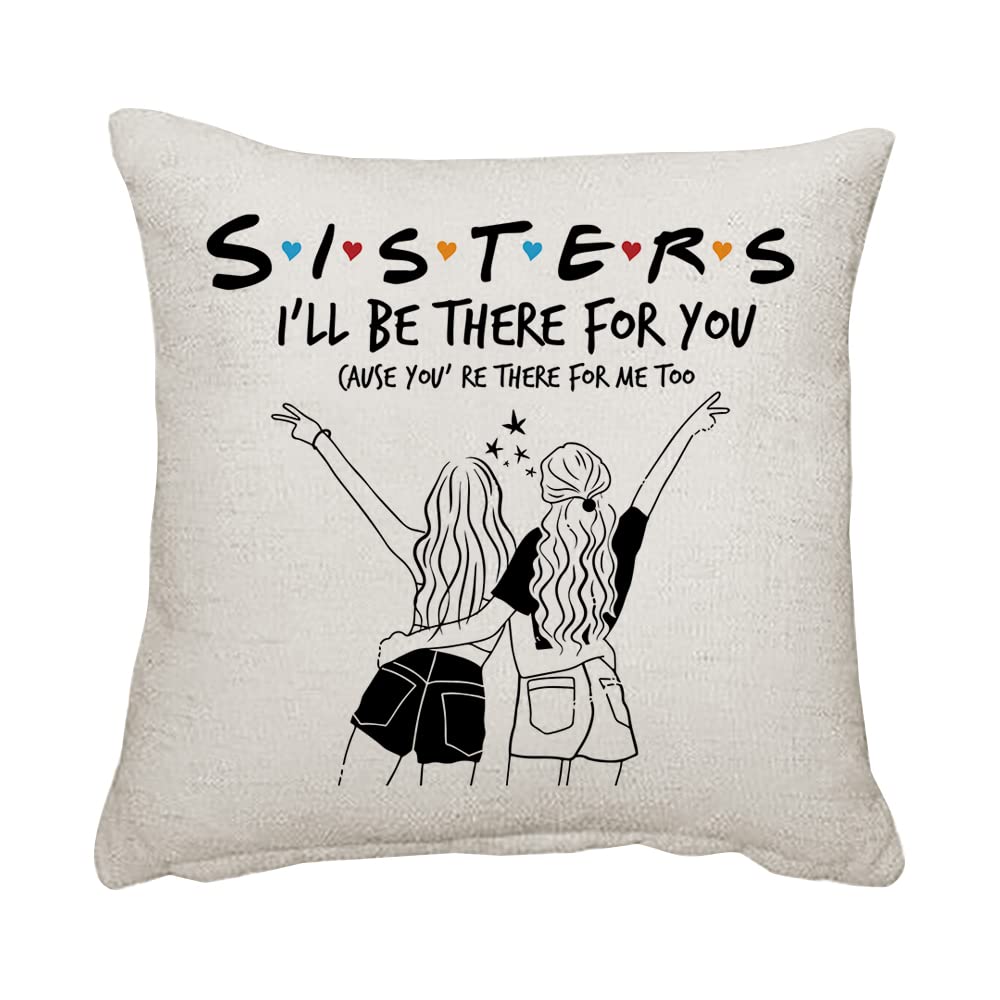 Getagift Women's Linen Cushion Cover With Insert Sisters I'll Be There For You Home Décor, Linen Throw Pillow/Cushion. (Linen Cushion Cover With Insert)