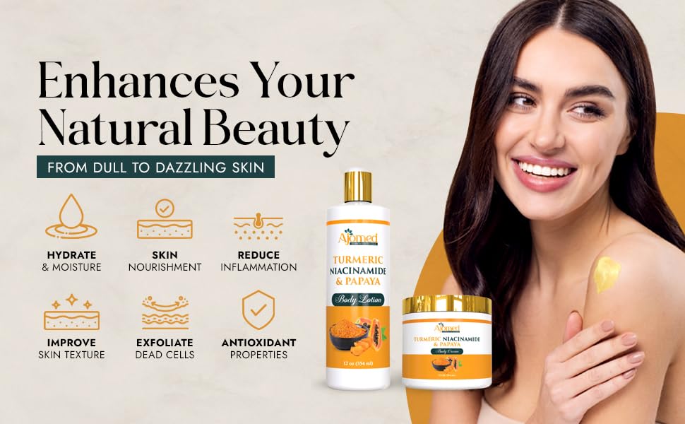 Turmeric body cream– Handmade Niacinamide papaya Turmeric Moisturizer lotion for Dark Spots, Hyperpigmentation, Acne Scars, Evens Tone- turmeric skincare -All Skin Types 8oz (CREAM) - Image 4