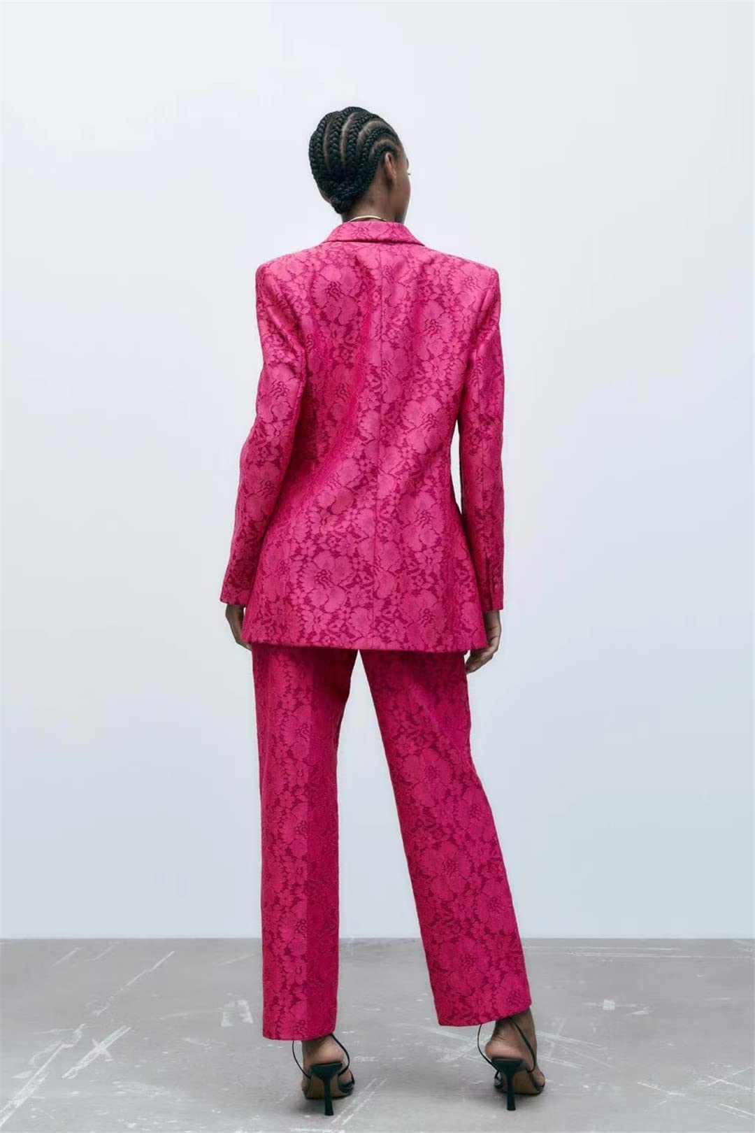 Dninmim Traje de tela de encaje para mujer, trajes de primavera y otoño, pantalones largos básicos