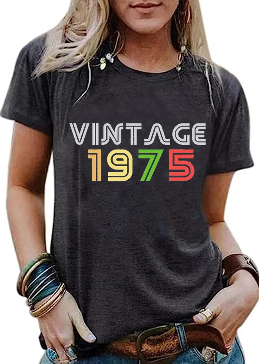 50th Birthday Gift for Women Vintage 1975 Shirt Letter Print Original Parts Tops Short Sleeve Casual Party Tee