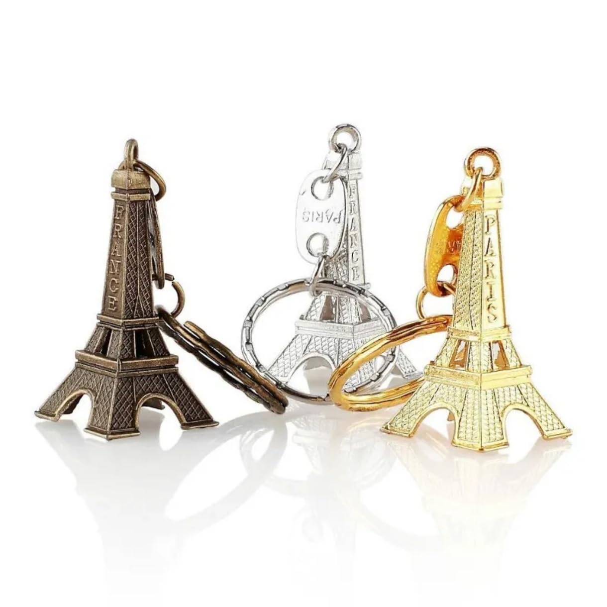 Indiana Paris Eiffel Tower 3 Pcs key ring Silver, Bronze and Gold Metal Key chain for Bike Car Men Women Keyring 3 Pcs-image-28