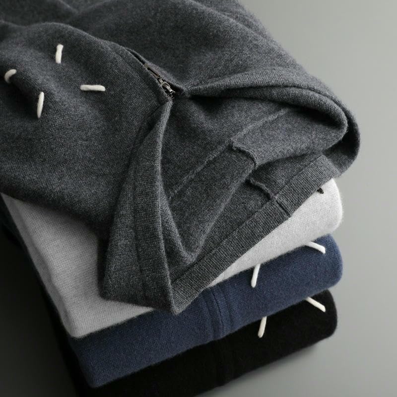 Men's Autumn Winter Thick Cashmere Zipper Hooded Knit Cardigan3