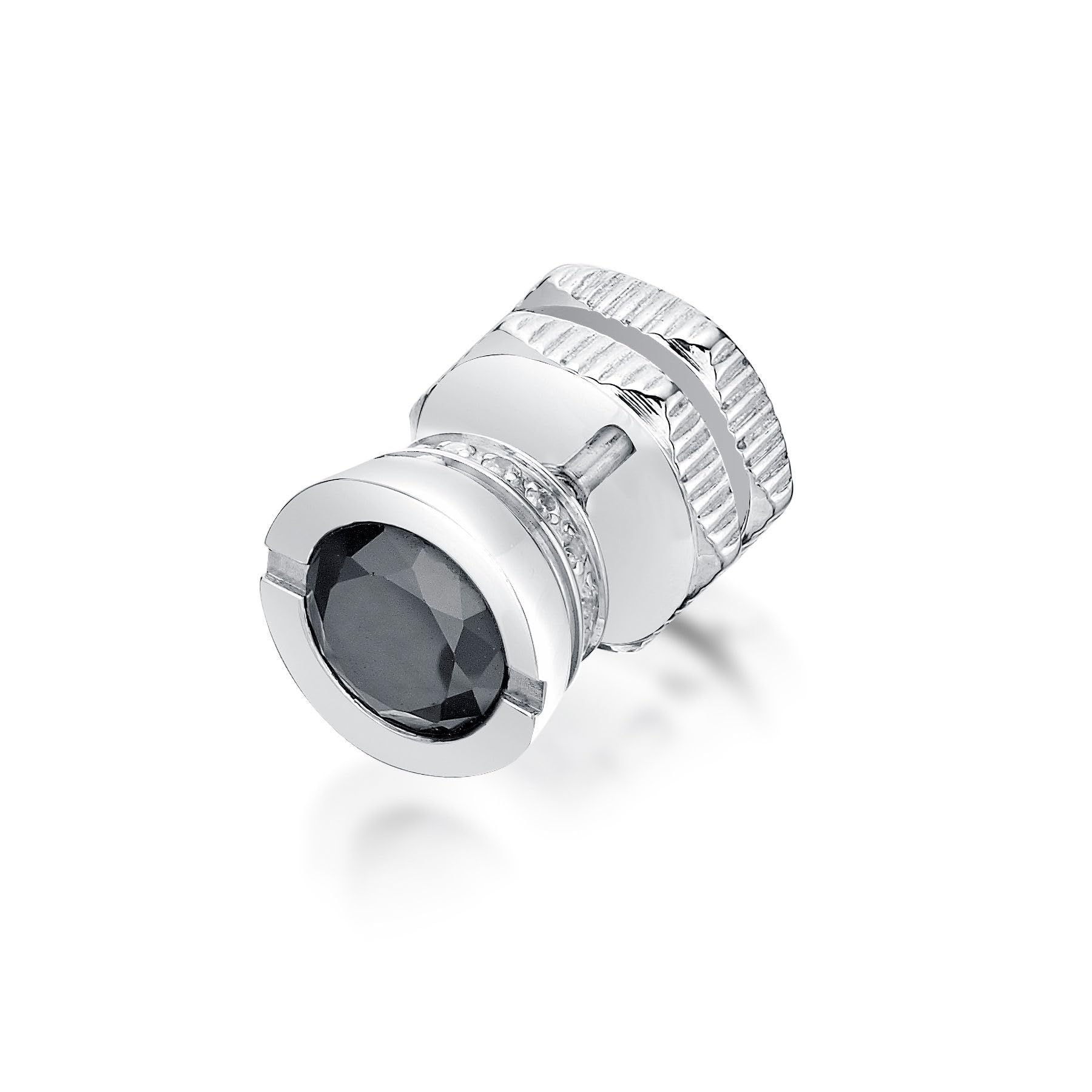 Metro Jewelry - Pendientes redondos de circonita cúbica blanca o negra de 1/20 quilates para hombre en acero inoxidable, 9 mm de ancho con parte trasera de fricción