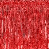 2 Pcs 3.2ft x 8.2ft Shiny Red Metallic Tinsel Foil Fringe Curtains Photo Booth Backdrop for Birthday Wedding Holiday Celebration Bachelorette Party Decorations