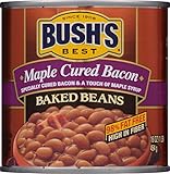 BUSH'S BEST Canned Maple Cured Bacon Baked Beans (Pack of 12) Source of Plant Based Protein and Fiber, Low Fat, Gluten Free, 16 oz