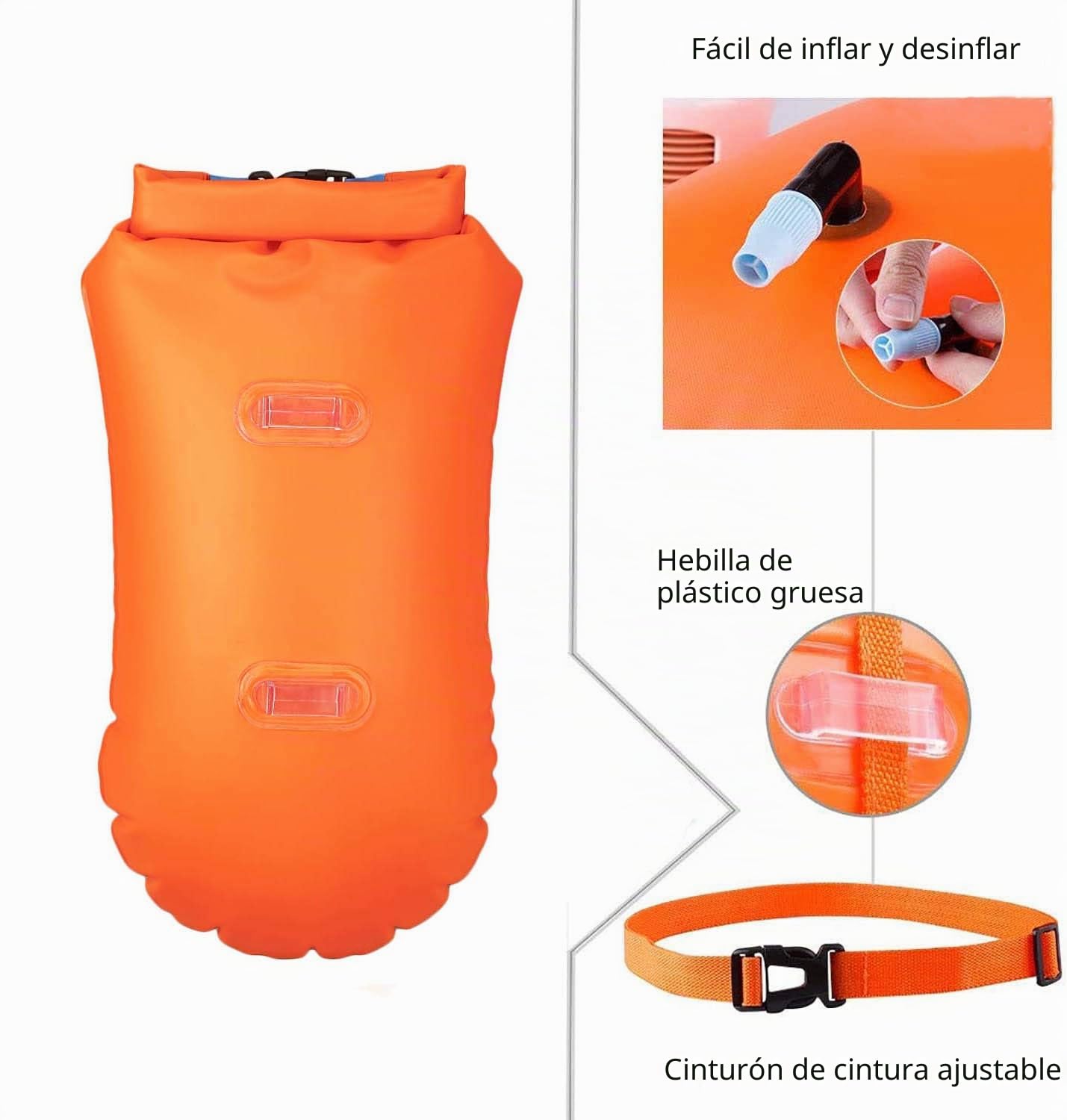 Boya de Natación 20L con Bolsa Estanca, Cinturón Ajustable Swim Buoy para Triatlón, Inflable Muy Visible